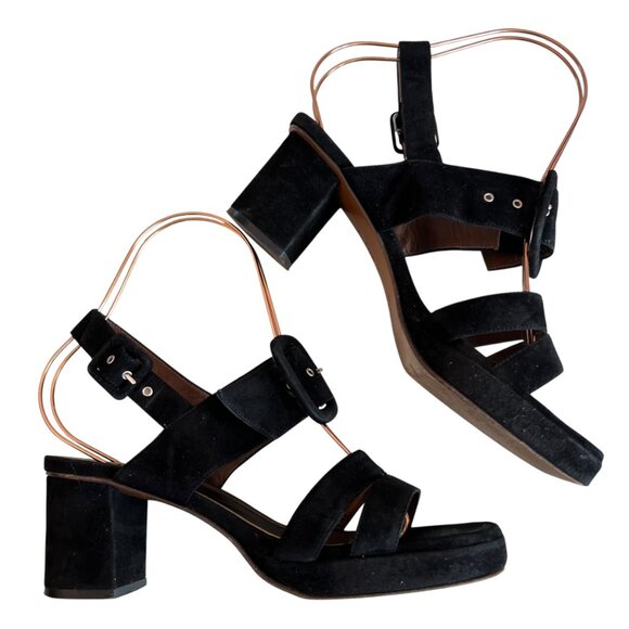 Marni high heel sandals black suede square toe IT 40 buckles grommets platform - Picture 7 of 12